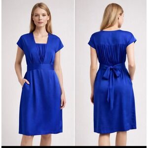 Laura Biagiotti Vintage Silk Dress Royal Blue Pleated Made in Italy IT 42